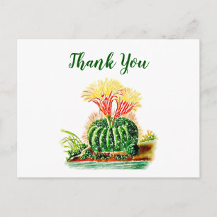Vattenfärgssucculent Blommigt Cactus Tack Vykort