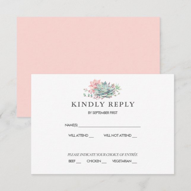 Vattenfärgssucculent Botanisk Bröllopssvarskort Inbjudningar (Fram/baksida)