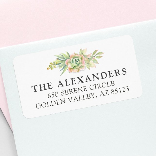 Vattenfärgssucculent Cactus Large Returadress Adressetikett (Skapare uppladdad)