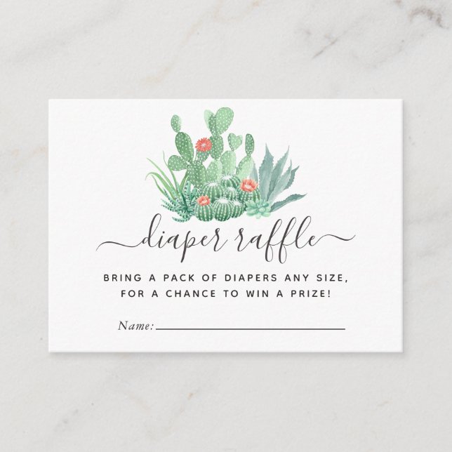 Vattenfärgssucculenter Baby Shower Blöja Lotteri Tilläggskort (Framsida)