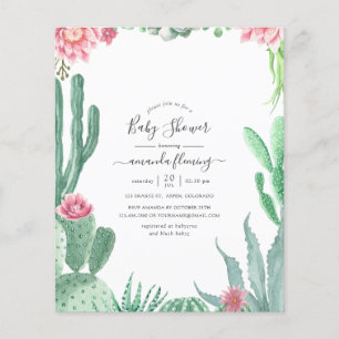 Vattenfärgssucculenter Baby Shower-inbjudan Flygblad