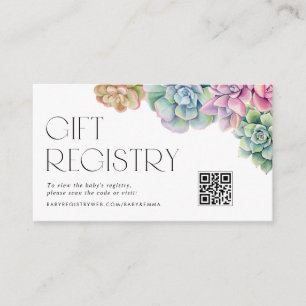 Vattenfärgssucculenter Baby Shower QR-kod presentr Tilläggskort