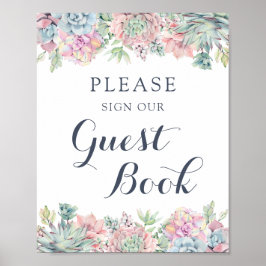 Vattenfärgssucculenter Blush Elegant Gästbok Poster