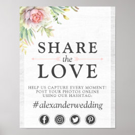 Vattenfärgssucculenter Bröllop Hashtag Fotoskylt Poster