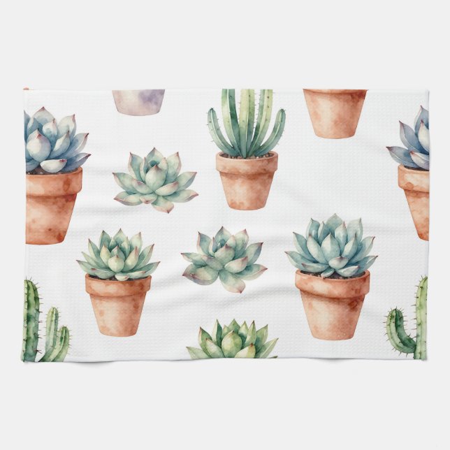 Vattenfärgssucculenter Mönster Kökshandduk (Horisontell)