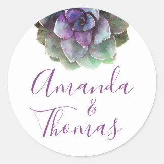 Vattenfärgssucculents | Bröllop-märkning | Försegl Runt Klistermärke