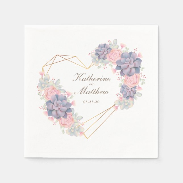 Vattenfärgssucculents Bröllop Pappersservett (Framsidan)