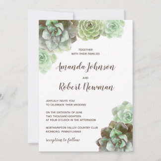 Vattenfärgssucculents | Bröllopsinbjudan Inbjudningar