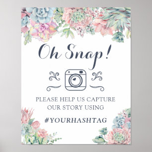 Vattenfärgssucculents Cactus Greenery Hashtag Sign Poster