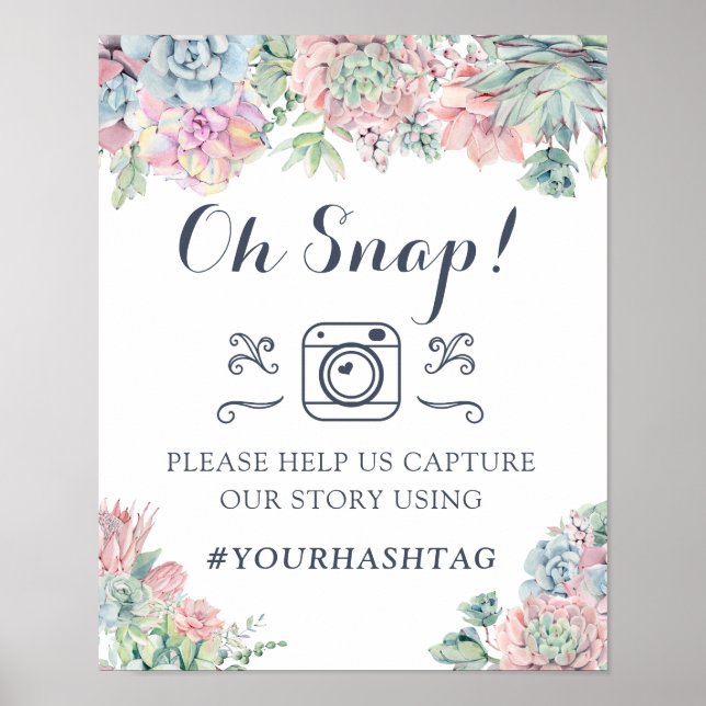 Vattenfärgssucculents Cactus Greenery Hashtag Sign Poster (Framsidan)