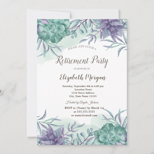 Vattenfärgssucculents Desert Pension Inbjudningar (Framsida)