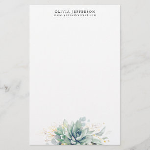 Vattenfärgssucculents och Guld Greenery Elegant Brevpapper