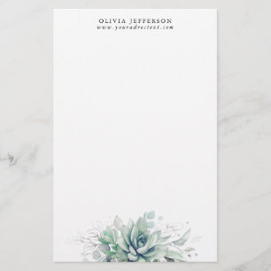 Vattenfärgssucculents och Silver Greenery Elegant Brevpapper