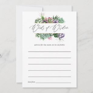 Vattenfärgssucculric Geometric Baby Shower Advice Rådkort