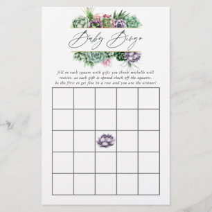 Vattenfärgssucculric Geometric Baby Shower Bingo