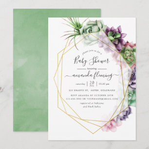 Vattenfärgssucculric Geometric Baby Shower Inbjudningar