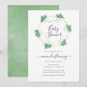 Vattenfärgssucculric Geometric Baby Shower Inbjudningar