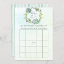 Vattenfärgssucculus Baby Shower Baby Bingo