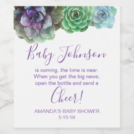 Vattenfärgssucculus babydusch vin etikett