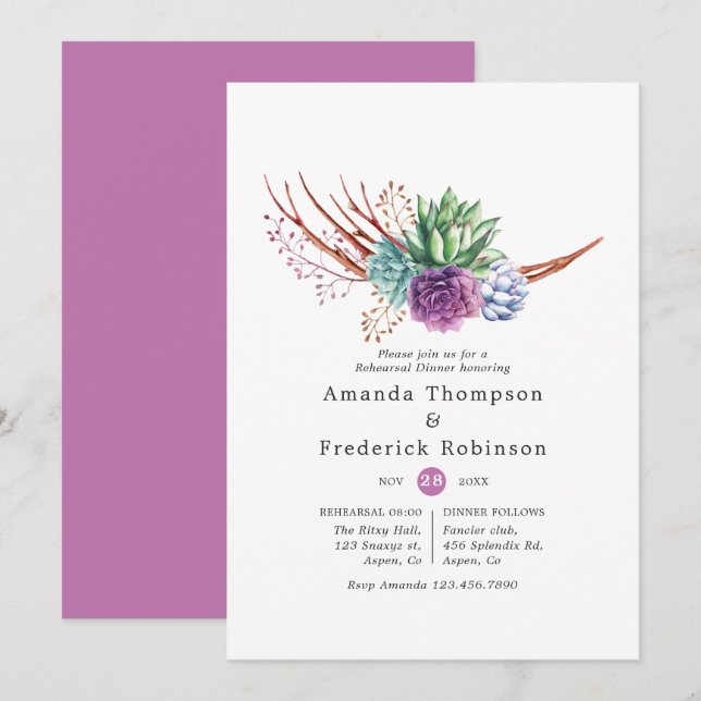 Vattenfärgssucculus Bröllop Rehearsal Middag Inbjudningar (Fram/baksida)