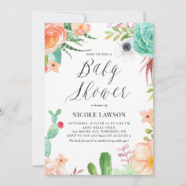 Vattenfärgssucculus och Flowers Baby Shower Inbjudningar