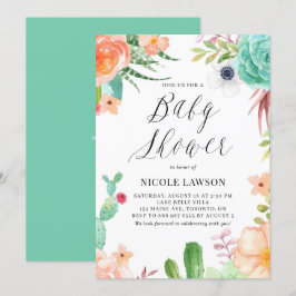 Vattenfärgssucculus och Flowers Baby Shower Inbjudningar