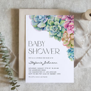 Vattenfärgssucculus Summer Baby Shower QR-kod Inbjudningar