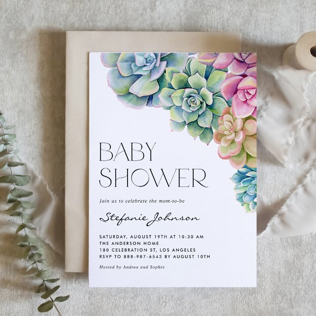 Vattenfärgssucculus Summer Baby Shower QR-kod Inbjudningar (Skapare uppladdad)