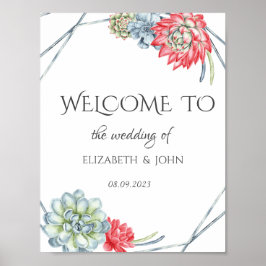 Vattenfärgssuckor av typen Desert Red Succulents B Poster