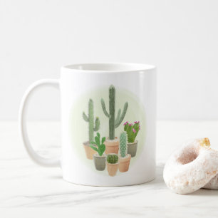 Vattenfärgssuckor Cacti Poted Plants Succulents Kaffemugg