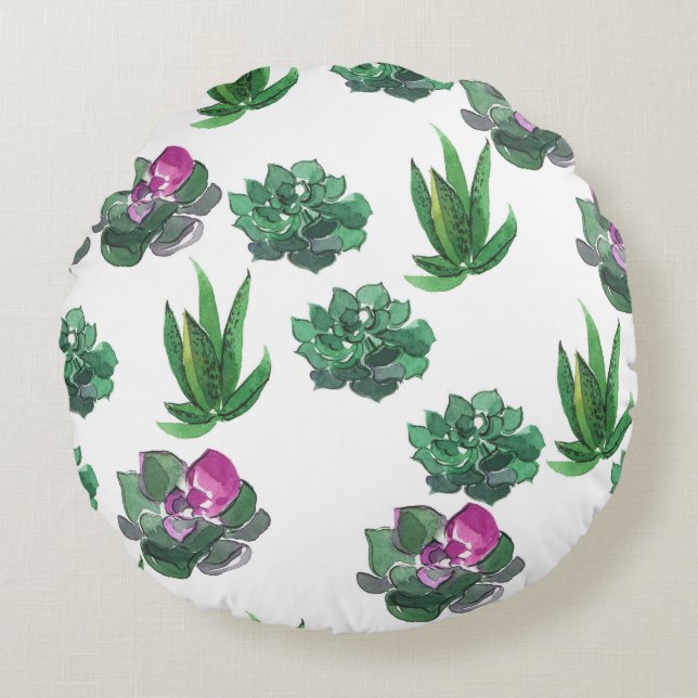 Vattenfärgssuckor Sömlös Mönster-design Rund Kudde (Framsidan)