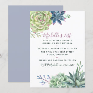 Vattenfärgssuckutfall för Desert Cactus Succulents Inbjudningar