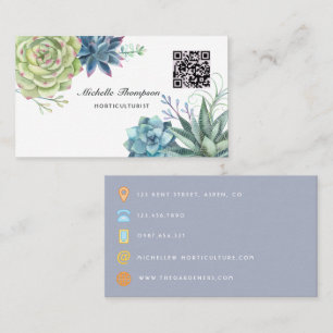 Vattenfärgssuert Cactus Succulents QR-kod Visitkort