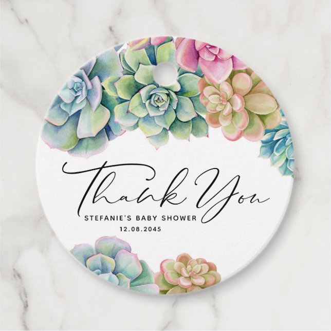 Vattenfärgssukler, sommarbabyskor, Tack Gåvor Etiketter (Framsida)