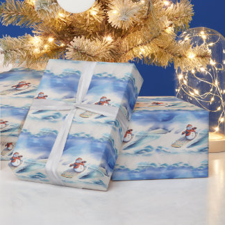 Vattenfärgssurfning Snögubbe Presentpapper