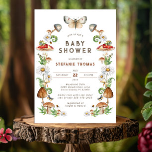 Vattenfärgssvamp Baby Shower Inbjudan Skog