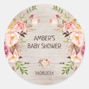 Vattenfärgssymbol Boho Baby Shower-Blommigt Runt Klistermärke