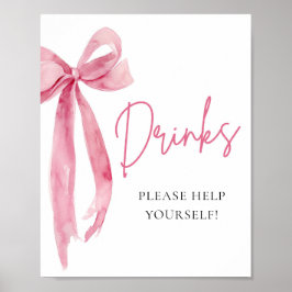 Vattenfärgssymbol Elegant  Rosa Bow Drinks Sign Poster