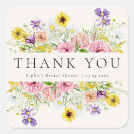 Vattenfärgssymbol för Wildblomskorgsruta Fyrkantigt Klistermärke