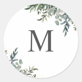 Vattenfärgssymbol Greenery Monogram-kuvertmärke Runt Klistermärke