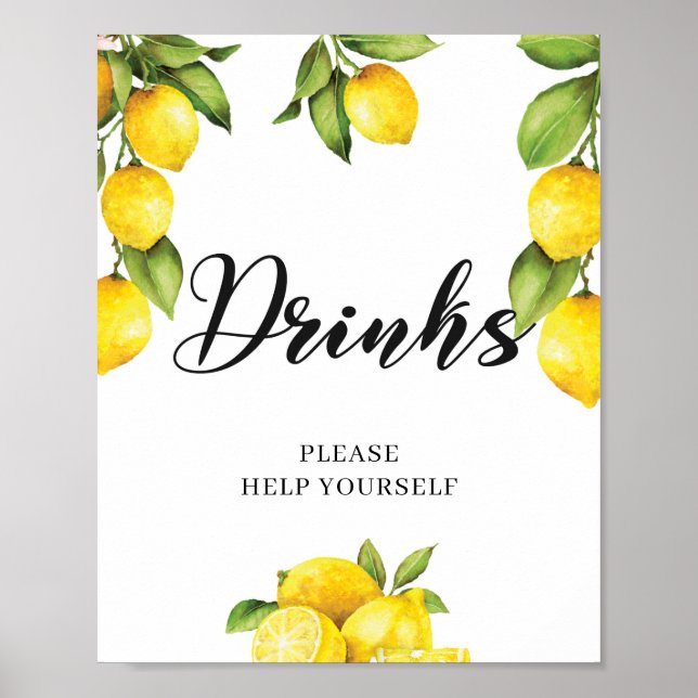 Vattenfärgssymbol Sommarfrukt Lemon Drinks Poster (Framsidan)