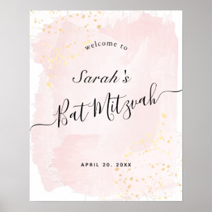 Vattenfärgssymbol x Guld Bat mitzvah välkomstsigna Poster