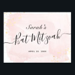 Vattenfärgssymbol x Guld Bat mitzvah välkomstsigna Poster<br><div class="desc">Den här bat mitzvah välkomsttecknet för chic och elegant poster en vit bakgrund med  penseldrag för rosa i vattenfärg och faux guld stänk. Anpassa den efter dina behov. Du hittar fler matchande produkter i min butik.</div>