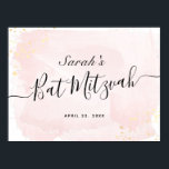 Vattenfärgssymbol x Guld Bat mitzvah välkomstsigna Poster<br><div class="desc">Den här bat mitzvah välkomsttecknet för chic och elegant poster en vit bakgrund med  penseldrag för rosa i vattenfärg och faux guld stänk. Anpassa den efter dina behov. Du hittar fler matchande produkter i min butik.</div>