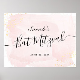 Vattenfärgssymbol x Guld Bat mitzvah välkomstsigna Poster