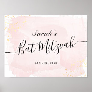 Vattenfärgssymbol x Guld Bat mitzvah välkomstsigna Poster