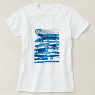 Vattenfärgssymboler för blå abstrakt t shirt