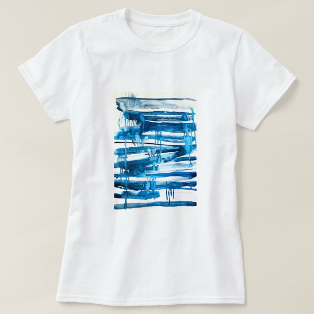 Vattenfärgssymboler för blå abstrakt t shirt (Design framsida)