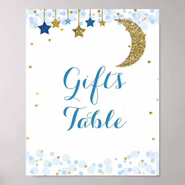 Vattenfärgssymboler för glitter måne i Bord-tecken Poster (Framsidan)
