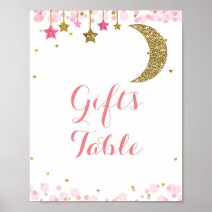 Vattenfärgssymboler för glitter måne i Bord-tecken Poster